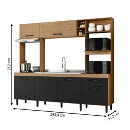 Cozinha Compacta 6 Portas e 1 Gaveta com Torre Quente Zoe Freijó/nero - Mx Móveis - 3