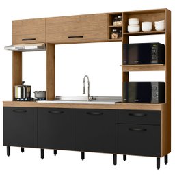 Cozinha Compacta 6 Portas e 1 Gaveta com Torre Quente Zoe Freijó/nero - Mx Móveis - 2