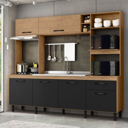 Cozinha Compacta 6 Portas e 1 Gaveta com Torre Quente Zoe Freijó/nero - Mx Móveis - 1