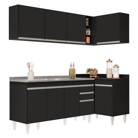 Armário de Cozinha Modulado de Canto Esquerdo 4 Peças Cp51 com Pia Inox Preto - Lumil