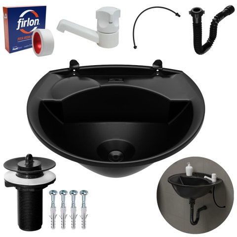 Pia Lavatório Banheiro 4L + Torneira Branca + Sifão Universal Sanfonado + Engate Flexível + Fita Ved