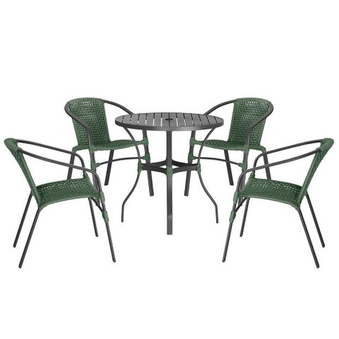 04 Cadeiras Floripa e Mesa Roma 100cm Preta Trama Original Verde