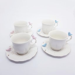 Xícara Chá com Pires Porcelana Birds Round 4 peças Wolff 200ml - 1