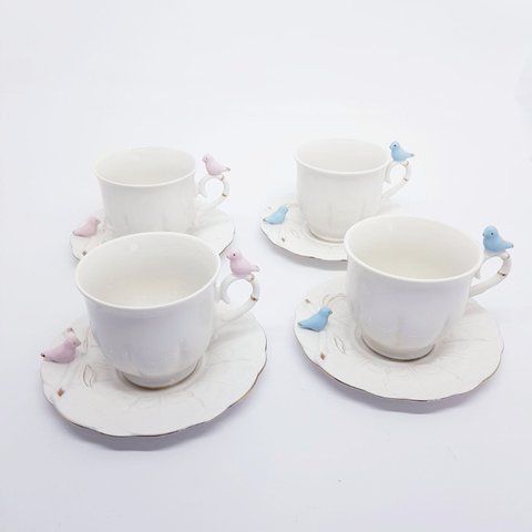 Xícara Chá com Pires Porcelana Birds Round 4 peças Wolff 200ml