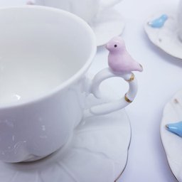 Xícara Chá com Pires Porcelana Birds Round 4 peças Wolff 200ml - 5