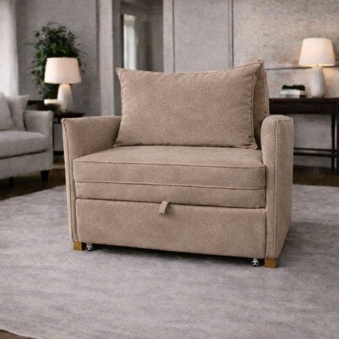 Poltrona Cama Mônica Suede Decorativa Confortável Moderna Sala Quarto Recepção