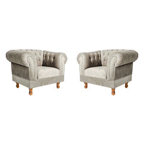 Duas Poltronas Chesterfield Capitone Suede Nude Decorativa / Sala, Tv, Estar, Recepção
