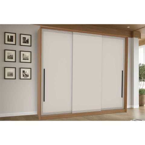 Guarda Roupa Casal 3 Portas de Correr e 4 Gavetas Valência Freijo/creme - Politorno