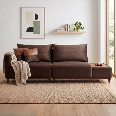 Sofá Living 3 Lugares Veludo com Mesa de Apoio Trento