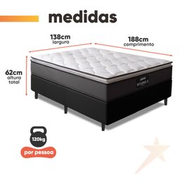 Cama Box Casal Colchão Gazin Molas Ensacadas Pillow Maximus Cinza/preto 138x188x62cm - 4