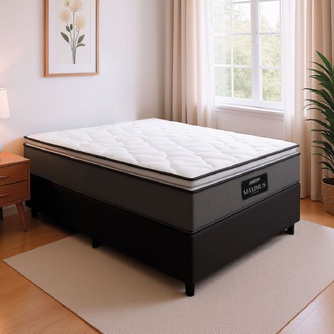Cama Box Casal Colchão Gazin Molas Ensacadas Pillow Maximus Cinza/preto 138x188x62cm