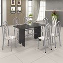Ver imagem 1 de Conjunto de Mesa 140x75cm Tampo Ardosia com 6 Cadeiras Bianca Branco/Martelado Pérola/Arabesco