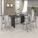 Ver imagem 1 de Conjunto de Mesa 140x75cm Tampo Ardósia com 6 Cadeiras Bianca Soma Móveis Branco/Martelado Perola/Ardosia Indiano/Paraopeba