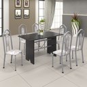 Ver imagem 1 de Conjunto de Mesa 140x75cm Tampo Ardósia com 6 Cadeiras Bianca Soma Móveis Branco/Martelado Perola/Ardosia Indiano/Botanic Bege