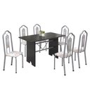 Ver imagem 2 de Conjunto de Mesa 140x75cm Tampo Ardósia com 6 Cadeiras Bianca Soma Móveis Branco/Martelado Perola/Ardosia Indiano/Botanic Bege