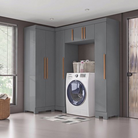 Armario p/Lavanderia Modulado 7P Onix c/Pes Aurora