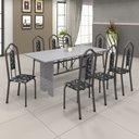 Ver imagem 1 de Conjunto de Mesa 180x75cm Tampo Granito com 8 Cadeiras Bianca Prata/Martelado/Ocre/Preto Floral