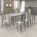 Ver imagem 1 de Conjunto de Mesa 180x75cm Tampo Granito com 8 Cadeiras Bianca Prata/Martelado/Ocre/Arabesco