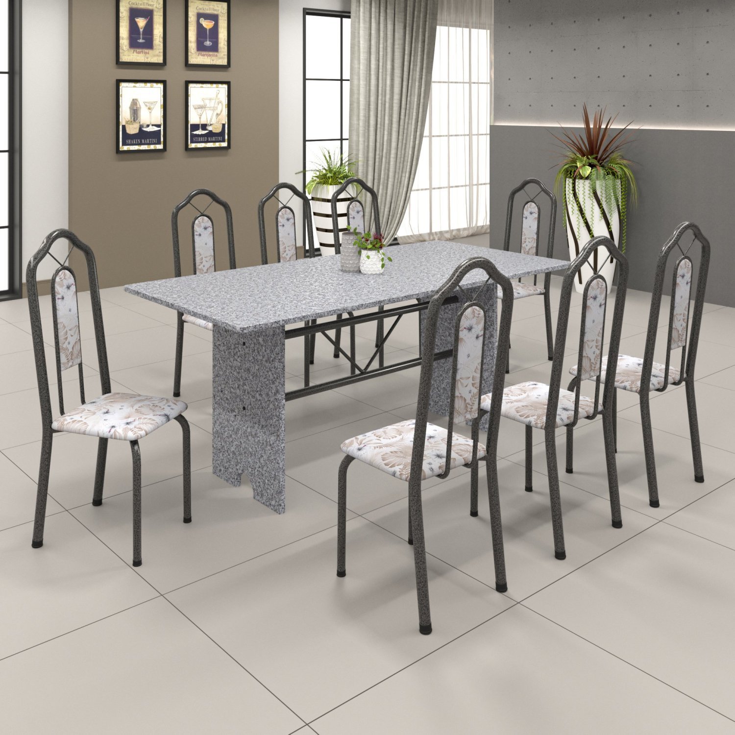 Conjunto de Mesa 180x75cm Tampo Granito com 8 Cadeiras Bianca  - 1