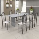 Ver imagem 1 de Conjunto de Mesa 180x75cm Tampo Granito com 8 Cadeiras Bianca Prata/Martelado/Ocre/Botanic Bege
