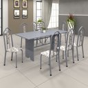 Ver imagem 1 de Conjunto de Mesa 180x75cm Tampo Granito com 8 Cadeiras Bianca Branco/Martelado Pérola/Ocre/Arabesco