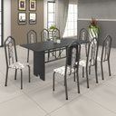 Ver imagem 1 de Conjunto de Mesa 180x75cm Tampo Ardósia com 8 Cadeiras Bianca Soma Móveis Prata/Martelado/Ardosia Indiano/Arabesco