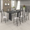 Ver imagem 1 de Conjunto de Mesa 180x75cm Tampo Ardósia com 8 Cadeiras Bianca Soma Móveis Prata/Martelado/Ardosia Indiano/Botanic Bege
