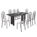 Ver imagem 2 de Conjunto de Mesa 180x75cm Tampo Ardósia com 8 Cadeiras Bianca Soma Móveis Branco/Martelado Pérola/Arabesco