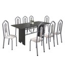 Ver imagem 2 de Conjunto de Mesa 180x75cm Tampo Ardósia com 8 Cadeiras Bianca Branco/Martelado Pérola/Botanic Bege