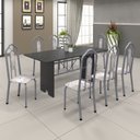 Ver imagem 1 de Conjunto de Mesa 180x75cm Tampo Ardósia com 8 Cadeiras Bianca Branco/Martelado Pérola/Botanic Bege