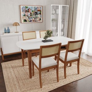 Conjunto Mesa de Jantar Tampo MDF 1,60m e 4 Cadeiras Tiê CabeCasa MadeiraMadeira