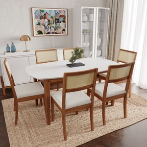 Conjunto Mesa de Jantar Tampo MDF 1,60m e 6 Cadeiras Tiê CabeCasa MadeiraOriginals