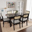 Ver imagem 1 de Conjunto Mesa de Jantar Tampo Vidro e MDF 1,60m e 6 Cadeiras Tiê CabeCasa MadeiraOriginals Preto