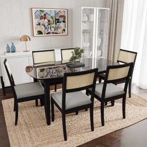 Conjunto Mesa de Jantar Tampo Vidro e MDF 1,60m e 6 Cadeiras Tiê CabeCasa MadeiraOriginals