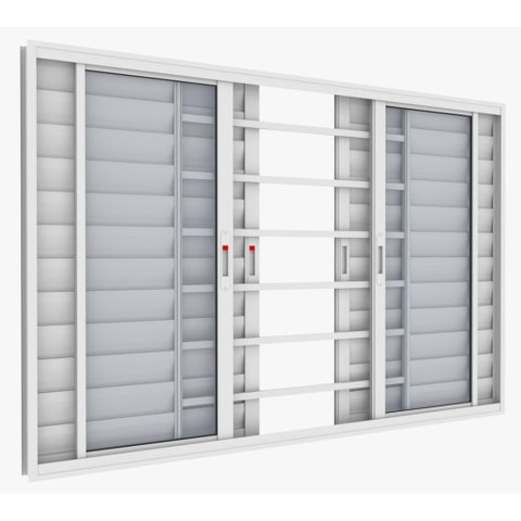 Janela de Correr Alumínio Branco 06 Folhas Veneziana c/Grade Confort - 100x200