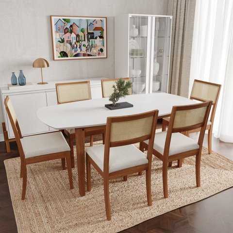 Conjunto Mesa de Jantar Tampo MDF 1,80m e 6 Cadeiras Tiê CabeCasa MadeiraOriginals Marrom