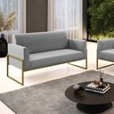 Ver imagem 2 de Sofá Namoradeira Base Industrial Alta Dourado Marisa Suede Cinza D03 - D’Rossi