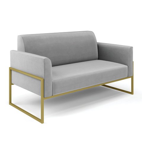 Sofá Namoradeira Base Industrial Alta Dourado Marisa Suede Cinza D03 - D’Rossi