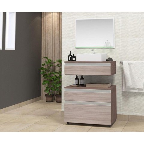 Gabinete para Banheiro com Cuba e Espelheira 60cm Safira Marrom/Ciliégio