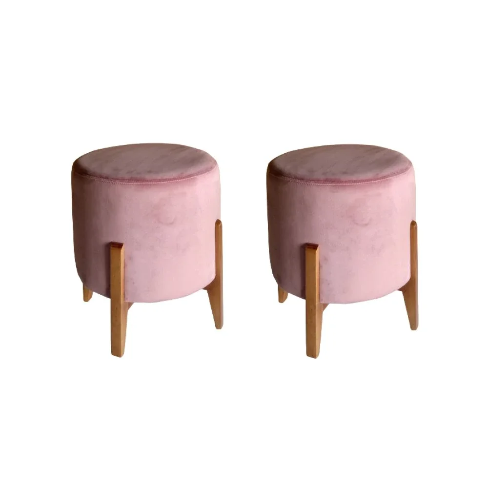 Puff Rosa Kit 2 Puff Thor Redondo Luxo Veludo - Rose | MadeiraMadeira