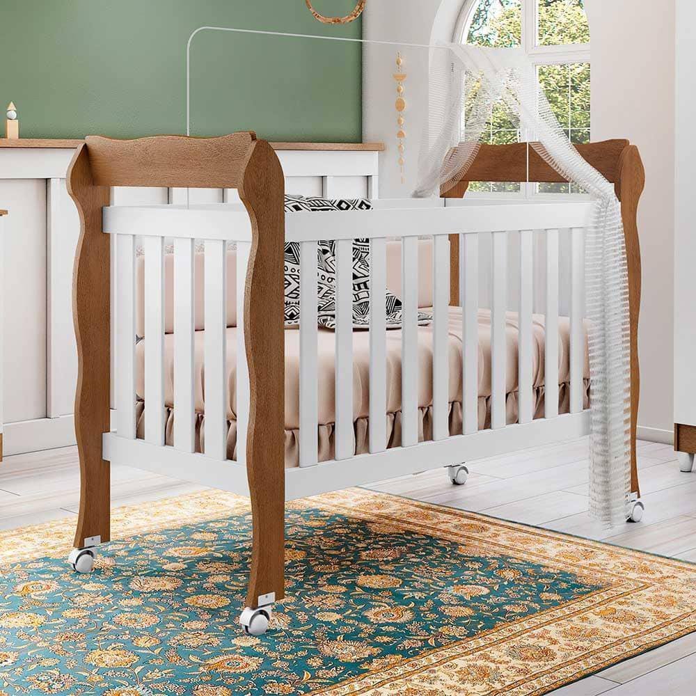 Quarto de Bebê Gran Selena Berço 3 em 1 Lila Cômoda com Porta Branco Amadeirado Carolina Baby - 2