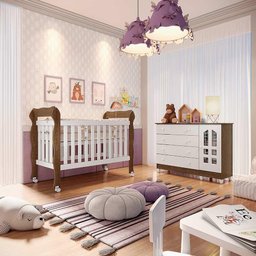 Quarto de Bebê Gran Selena Berço 3 em 1 Lila Cômoda com Porta Branco Amadeirado Carolina Baby - 1