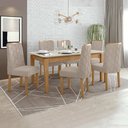 Ver imagem 1 de Conjunto Sala de Jantar Mesa 180x90cm Tampo MDF/Vidro com 6 Cadeiras Astrid Móveis Lopas