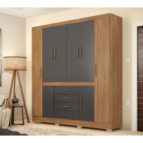 Guarda Roupa Casal New Realce Ele/ela 201cm - Amêndola Touch/grafito