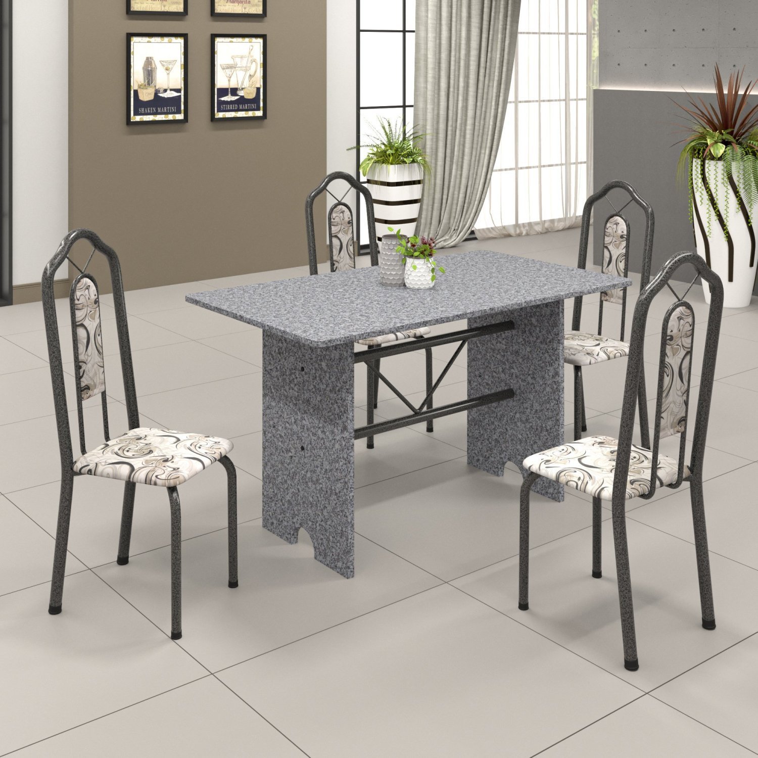 Conjunto de Mesa 120x75cm Tampo Granito com 4 Cadeiras Bianca Soma Móveis - 1