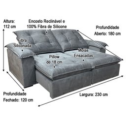 Sofá Retrátil Reclinável 2,30 m Cinza 330 Boa Vista - 10 Sofá Retrátil Reclinável 2,30 m Cinza 330 Boa Vista - 10