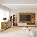 Ver imagem 1 de Home Theater Ripado Tv até 82 Polegadas 240cm com Led Cristaleira 2 e 1 Buffet 4 Portas Marrom Freijó/Off White Matte