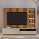 Ver imagem 7 de Home Theater Ripado Tv até 82 Polegadas 240cm com Led Cristaleira 2 e 1 Buffet 4 Portas Marrom Freijó/Off White Matte