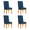Ver imagem 1 de Kit 4 Cadeiras de Jantar Solana Veludo Base de Madeira - Pallazio Cor:Azul Marinho