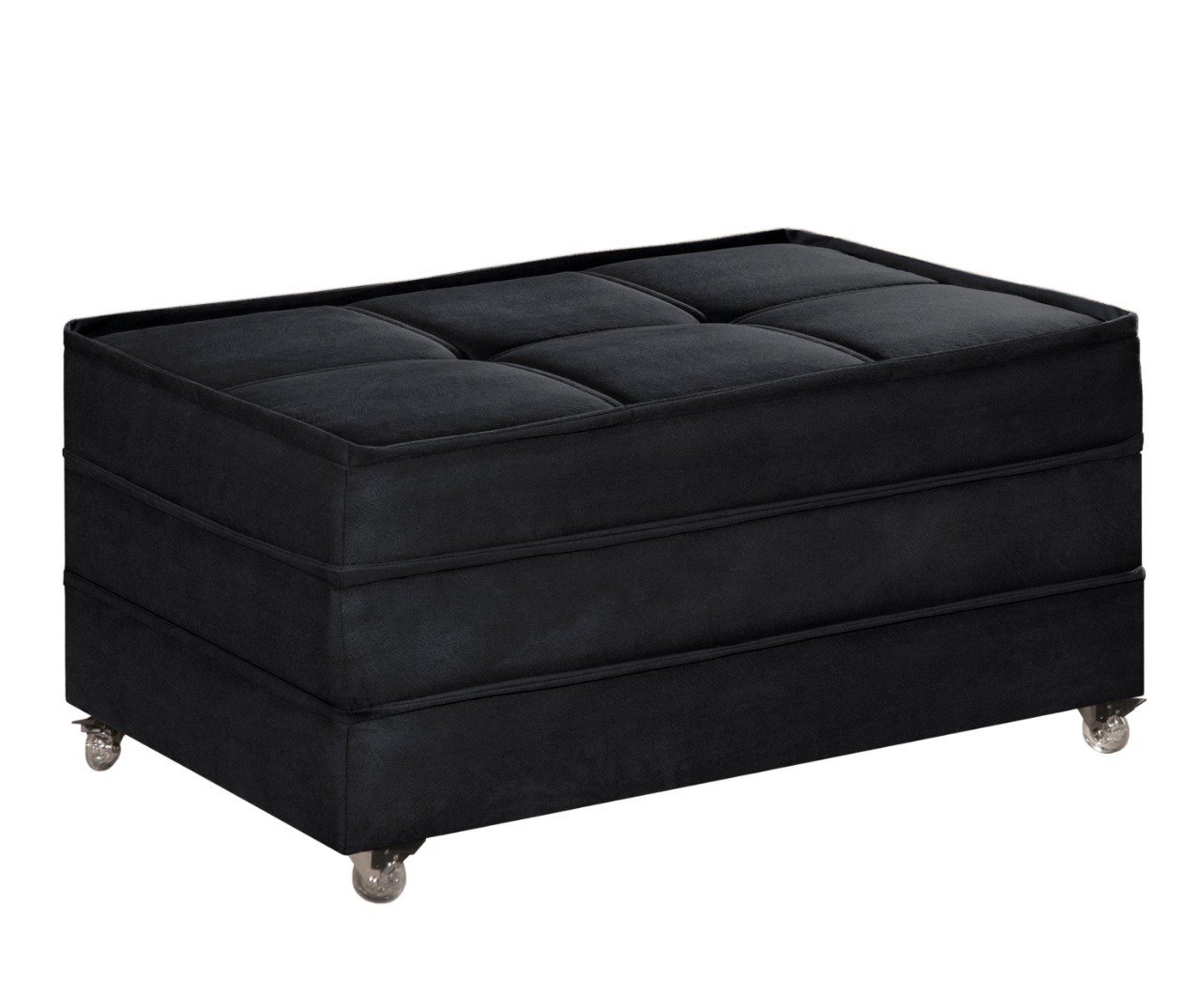 Puff Cama Solteiro Dobravel com Rodízios Lindecor Cor Preto